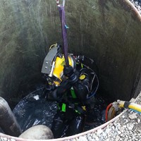 Sky Stadium Wellington - main wastewater riser with contamination suit