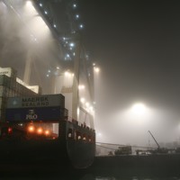 Early morning fog at port